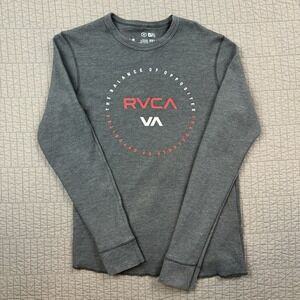 RVCA Thermal Waffle Knit Shirt Men's Medium Gray Y2K Surfer Long Sleeve